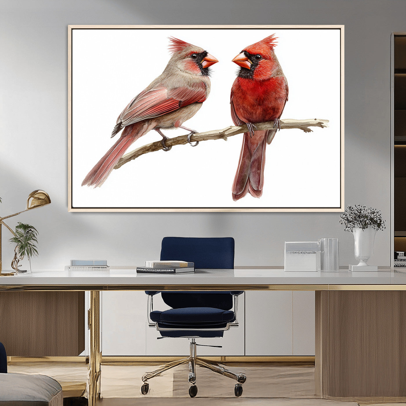 MGV-FC-36X24 - Cardinal Bird Canvas Wall Art - Male and Female Cardinal Print - Abstract Bird Wall Decor for Home -