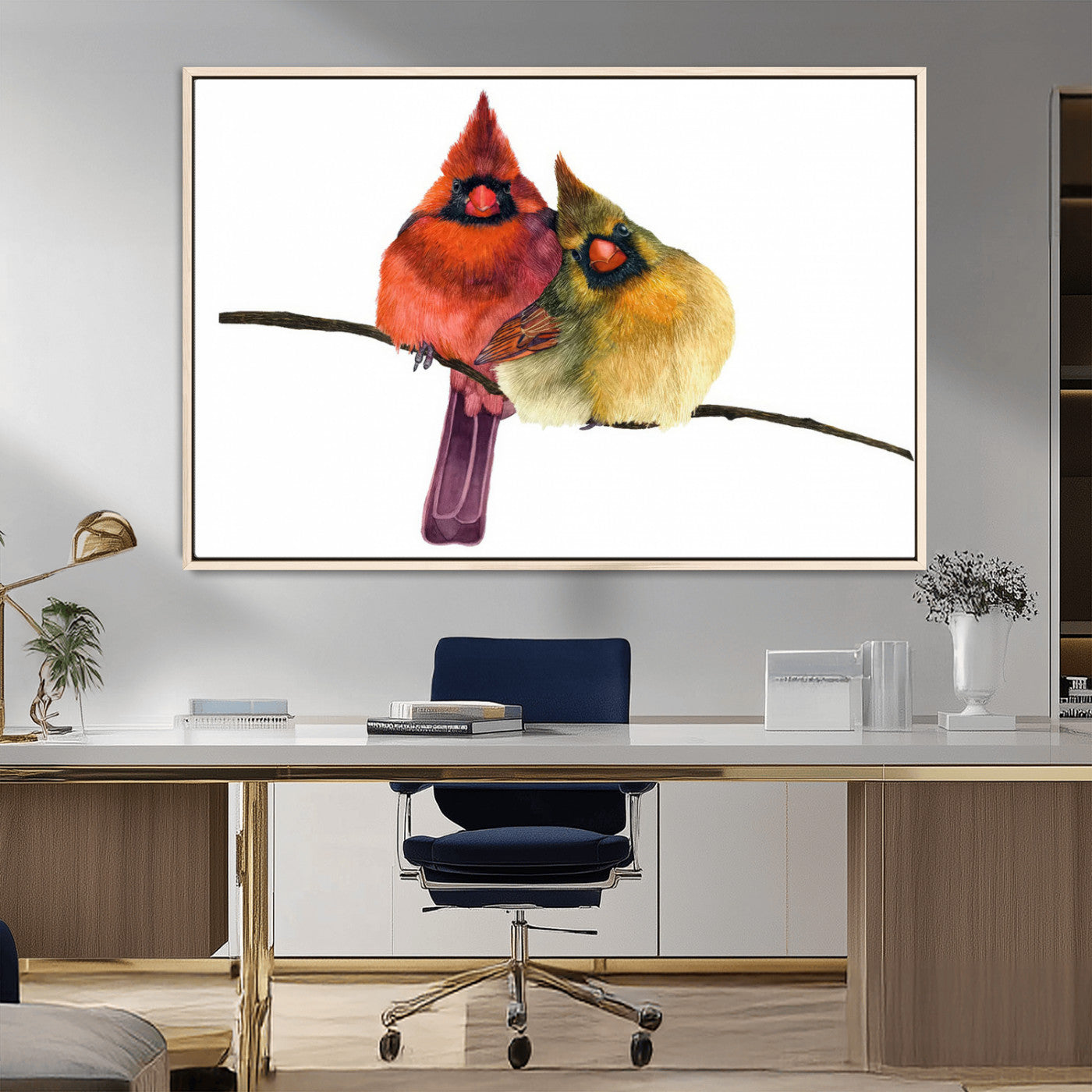 MGV-FC-36X24 - Cardinal Bird Canvas Wall Art - Male and Female Cardinal Print - Nature-Inspired Bird Wall Decor for