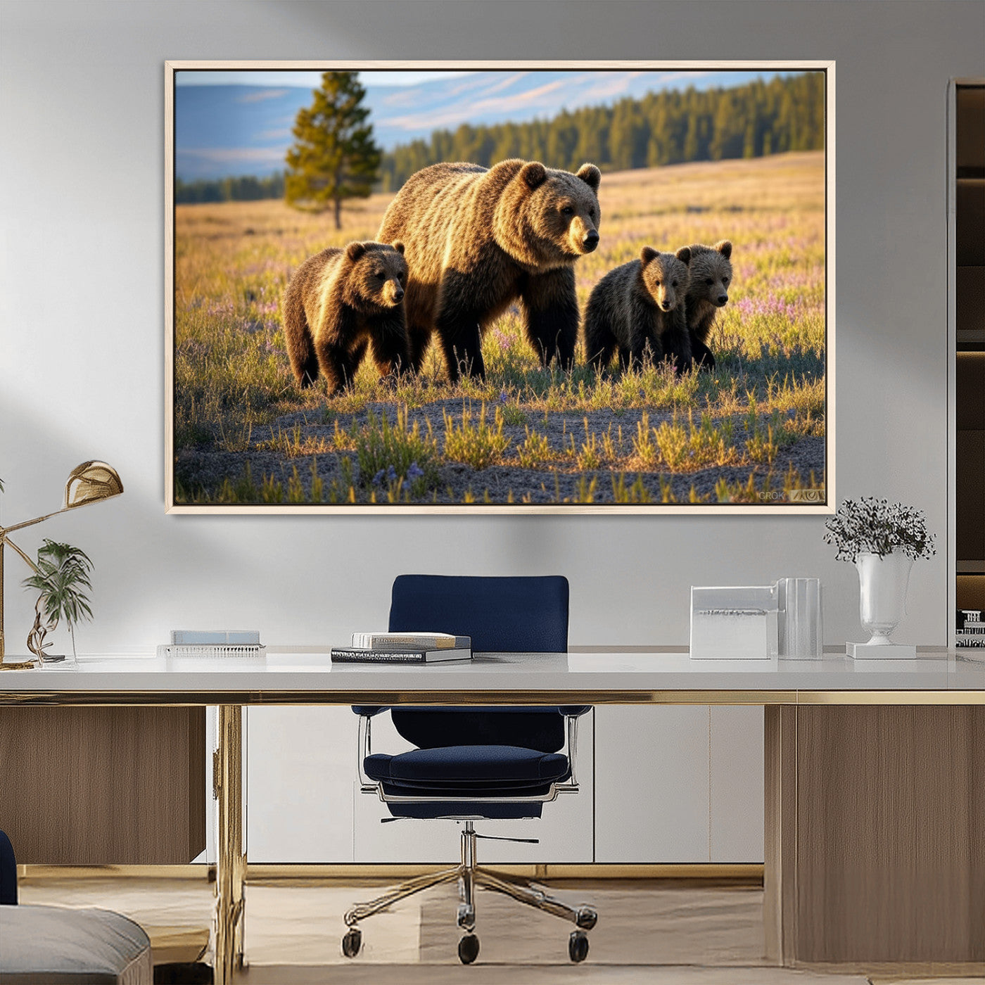 MGV-FC-36X24 - Grizzly 399 in Wild Flowers Wall Art Canvas Print, Grizzly Bears Wall Art, Queen of Grand Teton