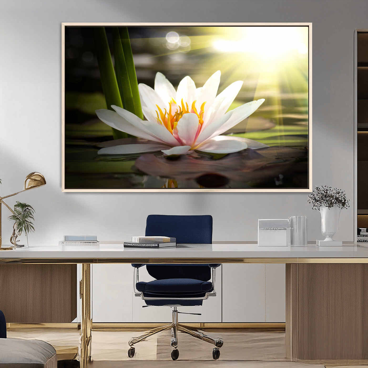 MGV-FC-36X24 - Lotus Flower Wall Art Canvas Print, Water Lily Large Wall Art Canvas Print