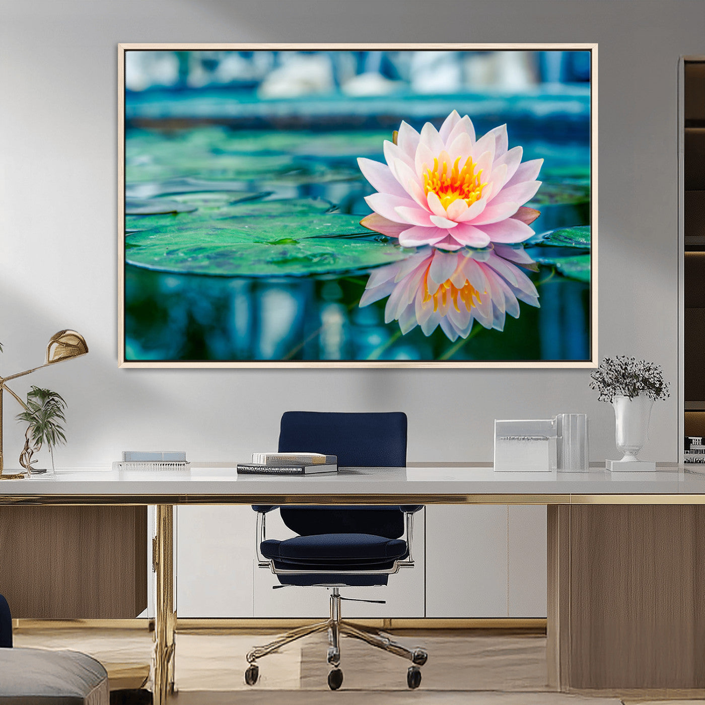MGV-FC-36X24 - Lotus Flower Wall Art Canvas Print, Water Lily Large Wall Art Canvas Print for Yoga Room Decor,