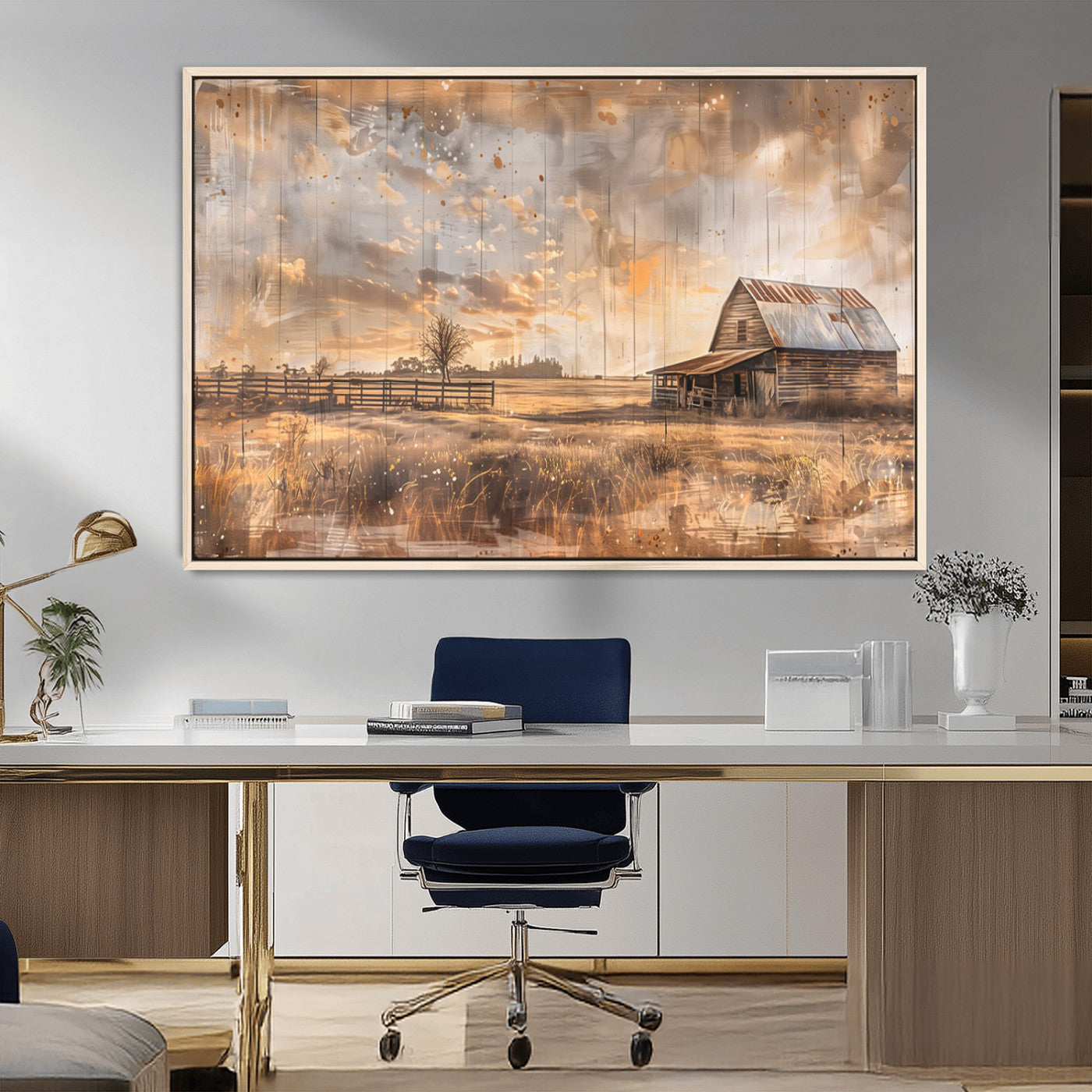MGV-FC-36X24 - Rustic Farmhouse Wall Art Canvas Print | Barn and Field Canvas Print | Vintage Country Landscape