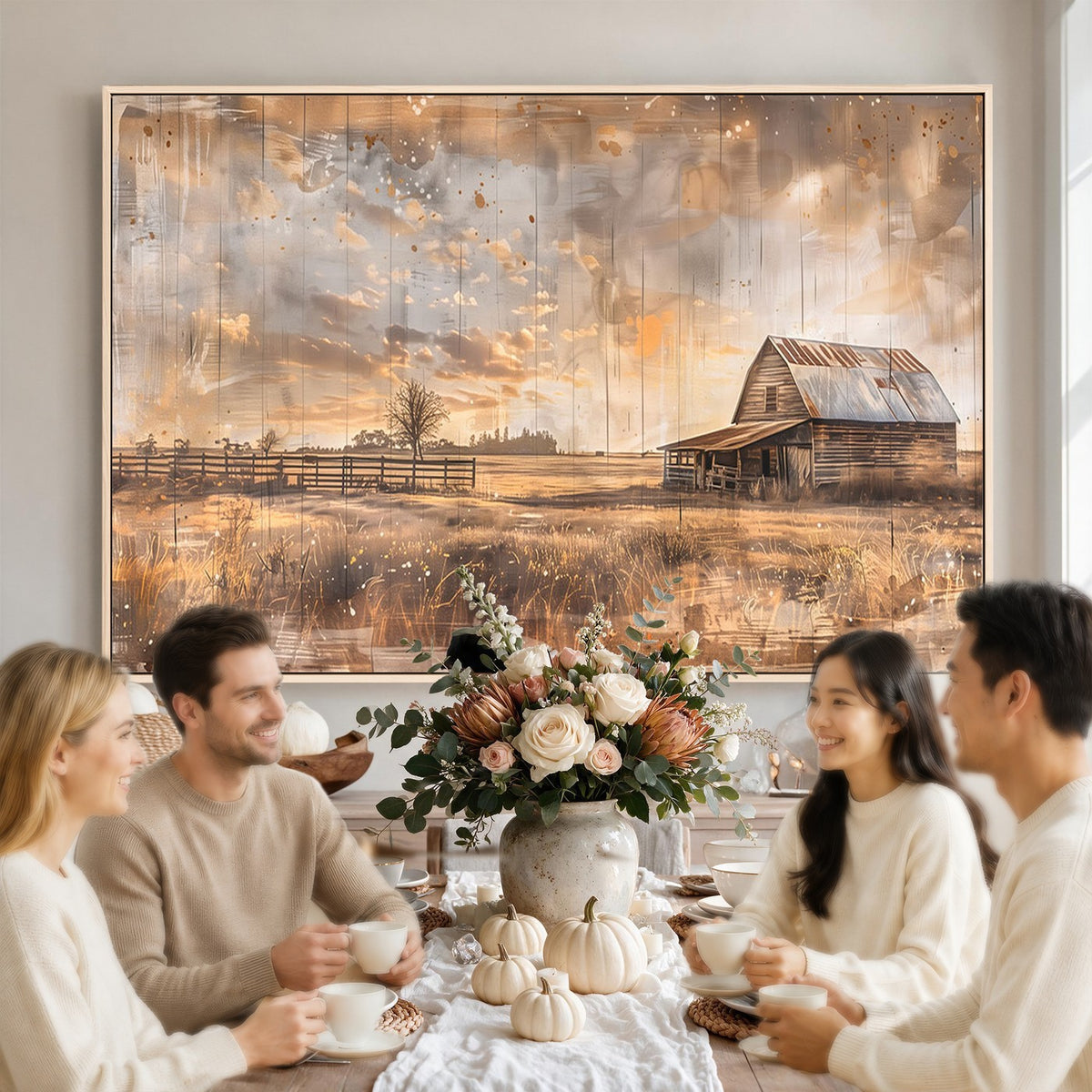 FARM2-MGV-CV-24X16 - Rustic Farmhouse Wall Art Canvas Print | Barn and Field Vintage Country Landscape