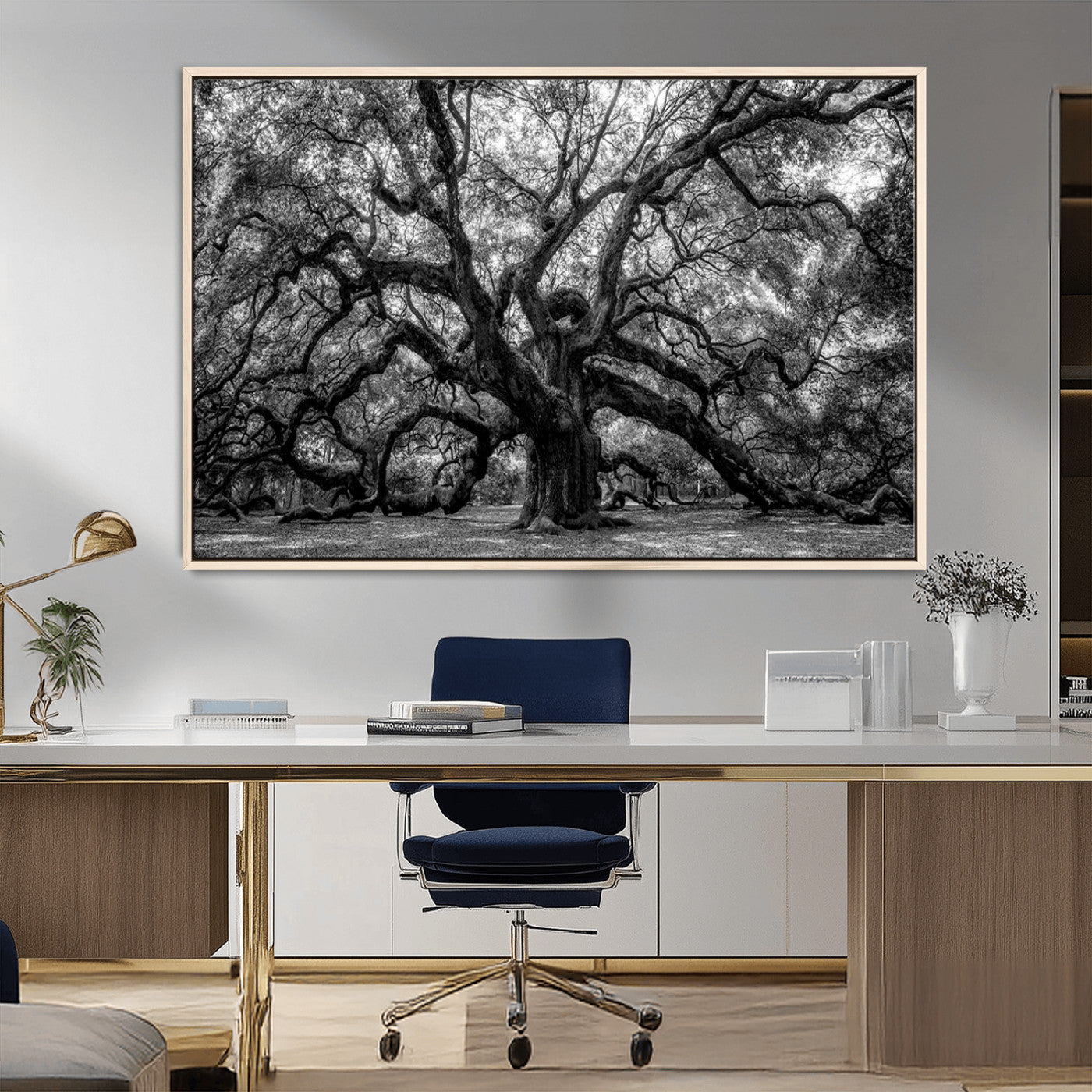 MGV-FC-36X24 - Black and White Old Angel Oak Tree Wall Art Canvas Print