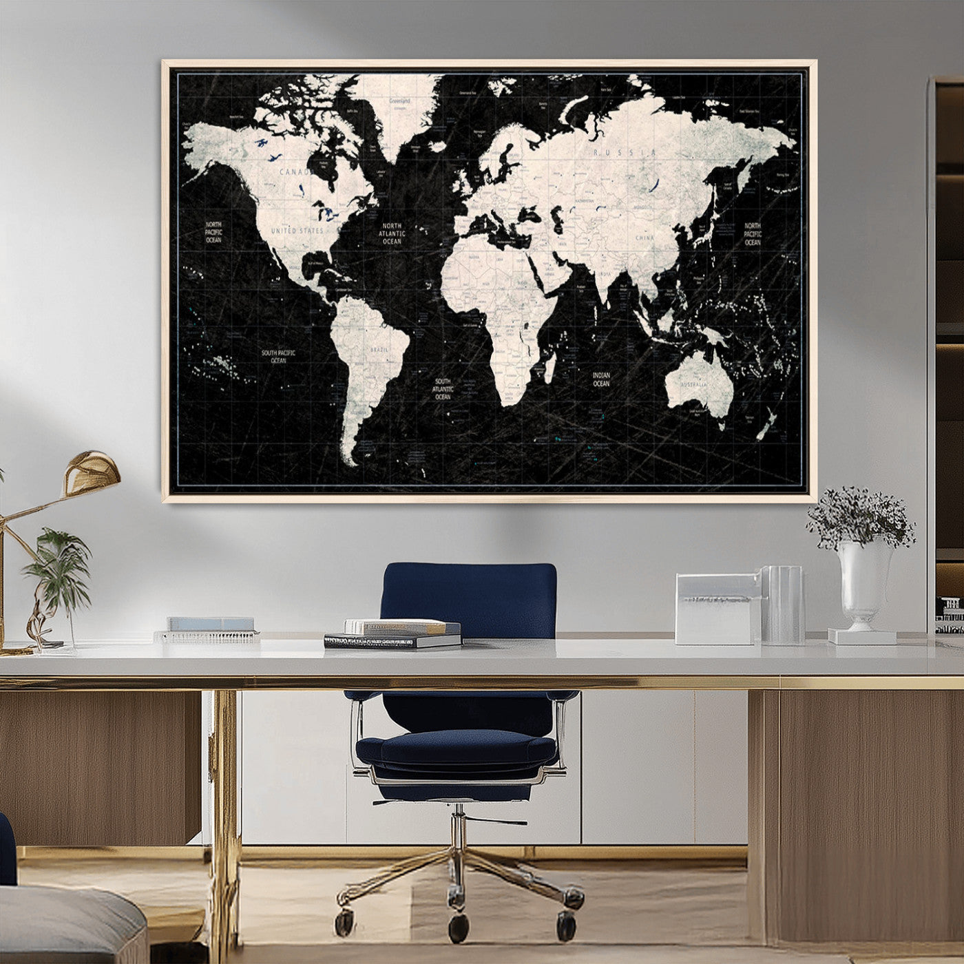 MGV-FC-36X24 - Push Pin World Map Canvas Print – Framed Wall Art for Couples to Track Their Travels – Anniversary