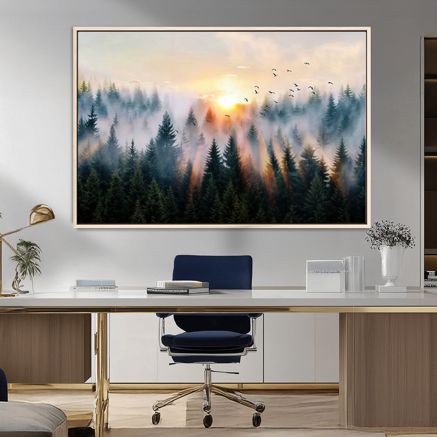MGV-FC-36X24 - Abstract Forest Wall Art - Serene Nature Canvas Print with Misty Forest Design for Modern Home or