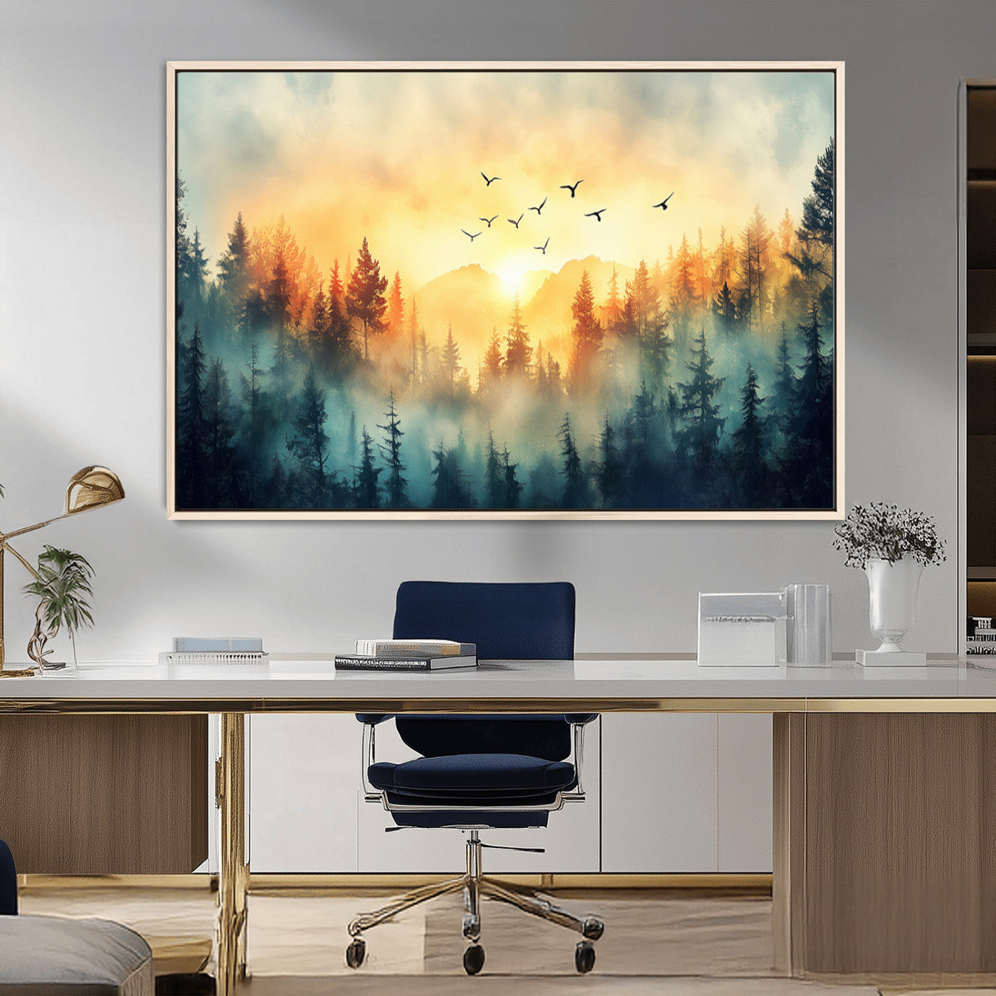 MGV-FC-36X24 - Abstract Forest Wall Art Print- Serene Nature Canvas Print with Misty Forest Design for Modern Home