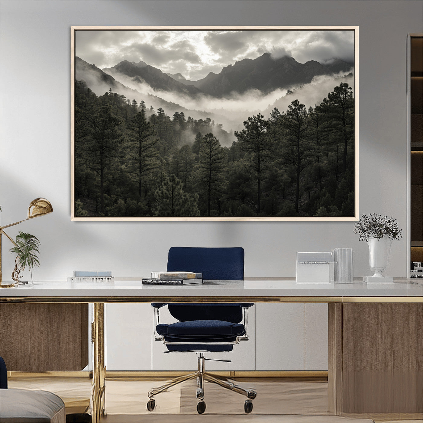 MGV-FC-36X24 - Misty Mountain Forest Wall Art – Canvas Print of Cloudy Peaks, Tranquil Pines, Enchanted Landscape, Majestic Nature Decor for Home or Office