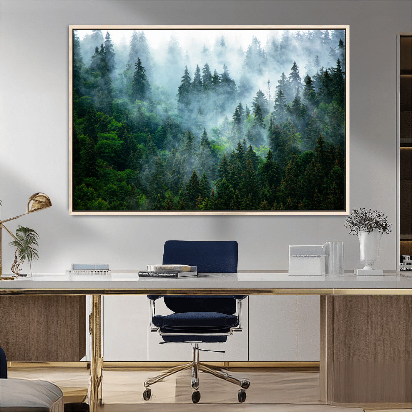 MGV-FC-36X24 - Misty Forest Art Wall Art Canvas Print, Framed Foggy Mountain Art Art Picture Print, Scenic Wall
