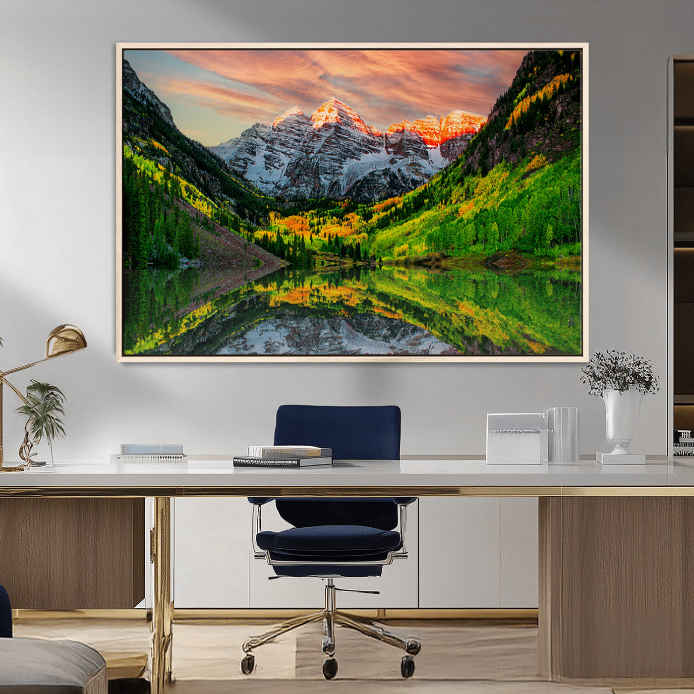 MGV-FC-36X24 - Maroon Bells Lake Wall Art Canvas Print – Majestic Colorado Mountain Landscape, Autumn Reflection,