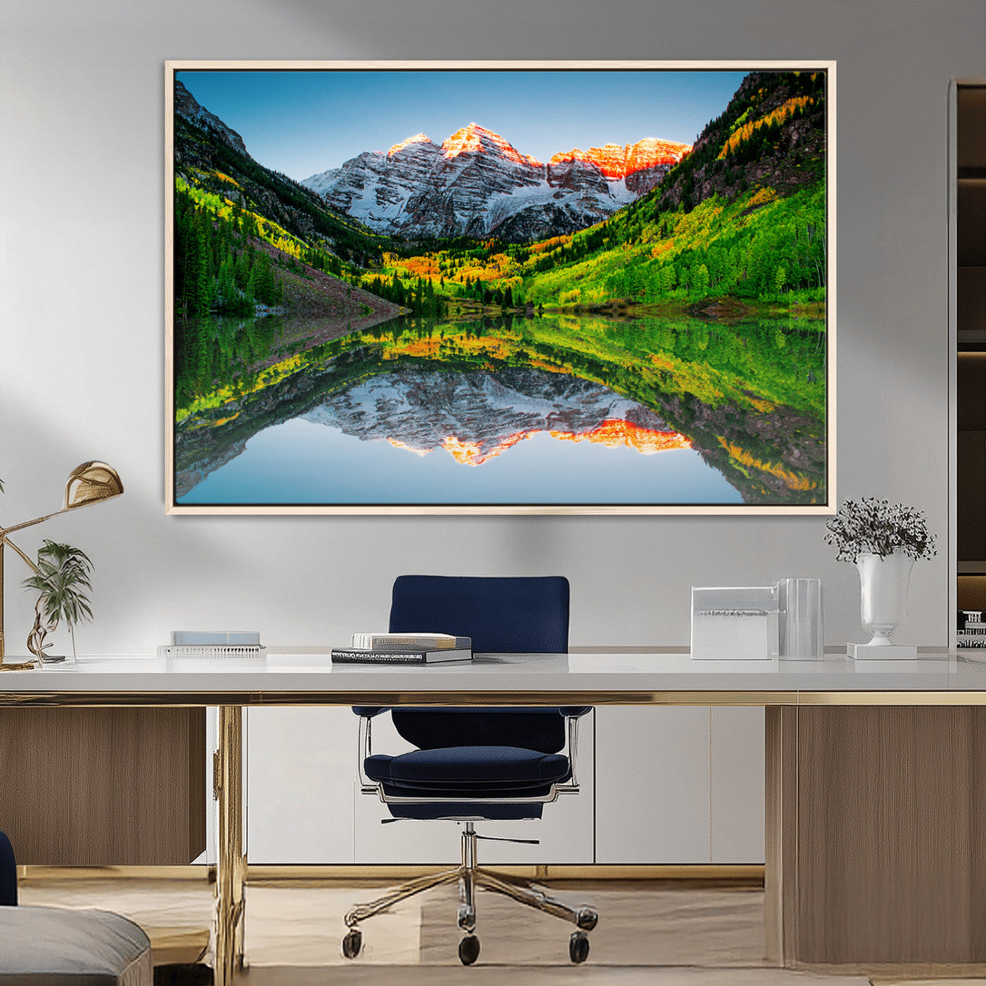 MGV-FC-36X24 - Maroon Bells Lake Print Wall Art – Majestic Colorado Mountain Landscape, Autumn Reflection,