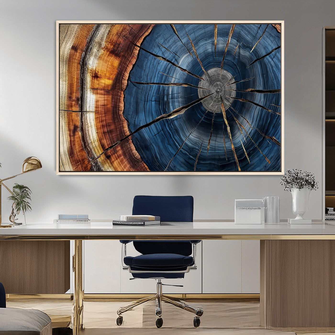 MGV-FC-36X24 - Framed Abstract Tree Ring Wall Art Print, Natural Rustic Wood Texture Canvas Print, Wood Tree Stump