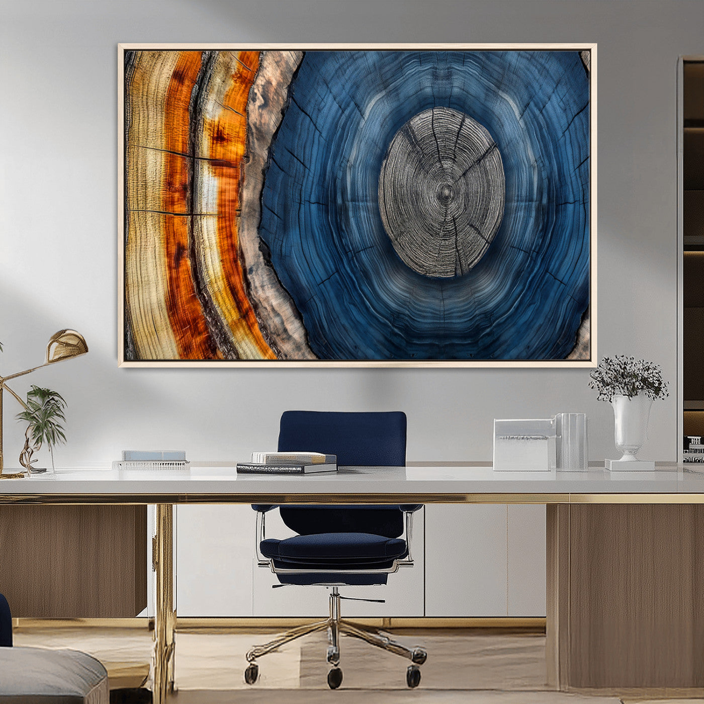 84489410-MGV-CV-36X24-Abstract Framed Tree Rings Wall Decor, Wood Grain Rings Artwork Print, Nature Woodland Modern Wall Decor for Barn Wall, Farmhouse Decor