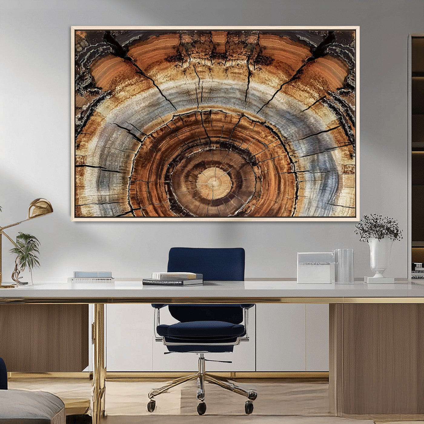 MGV-FC-36X24 - Tree Rings Wall Art Canvas Print, Framed Wood Texture Art Picture Print, Rustic Pattern Perfect Rustic Organic Decor Artwork