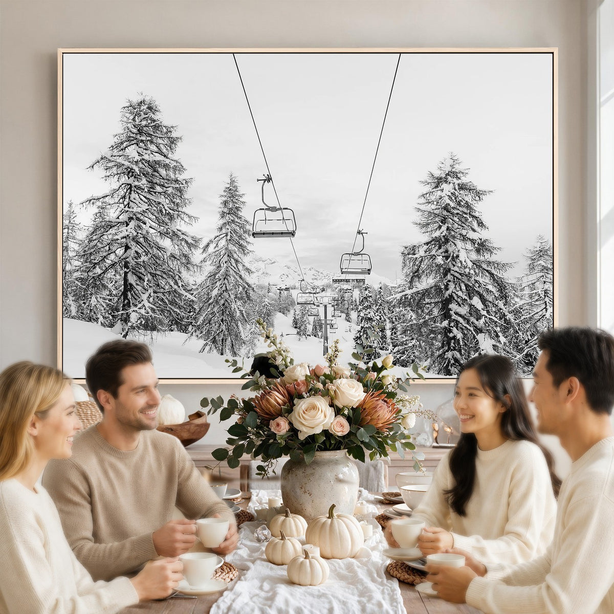 55003599D-MGV-CV-24X16 - Ski Lift Wall Art | Framed Snowy Mountain Canvas Artwork