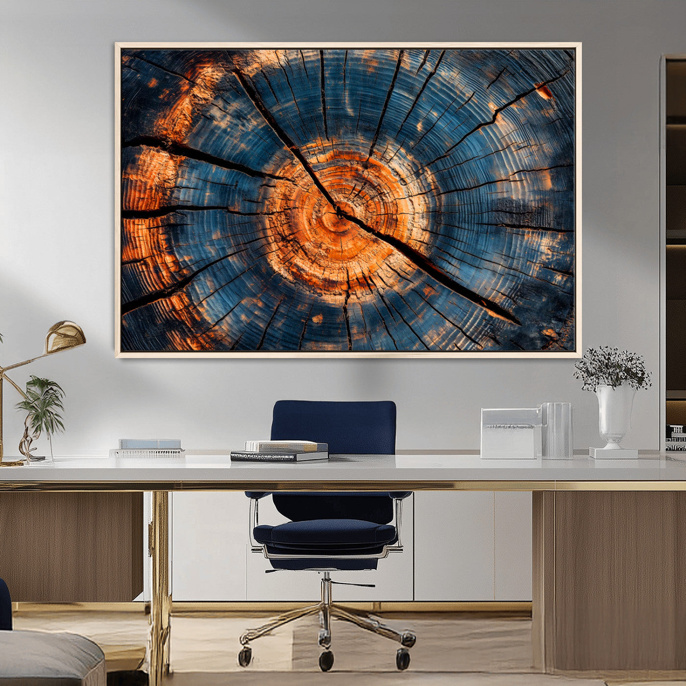MGV-FC-36X24 - Burnt Wood Wall Art Canvas Print, Framed Aged Timber Art Picture Print, Rustic Tree Slice Perfect Rustic Decor Artwork