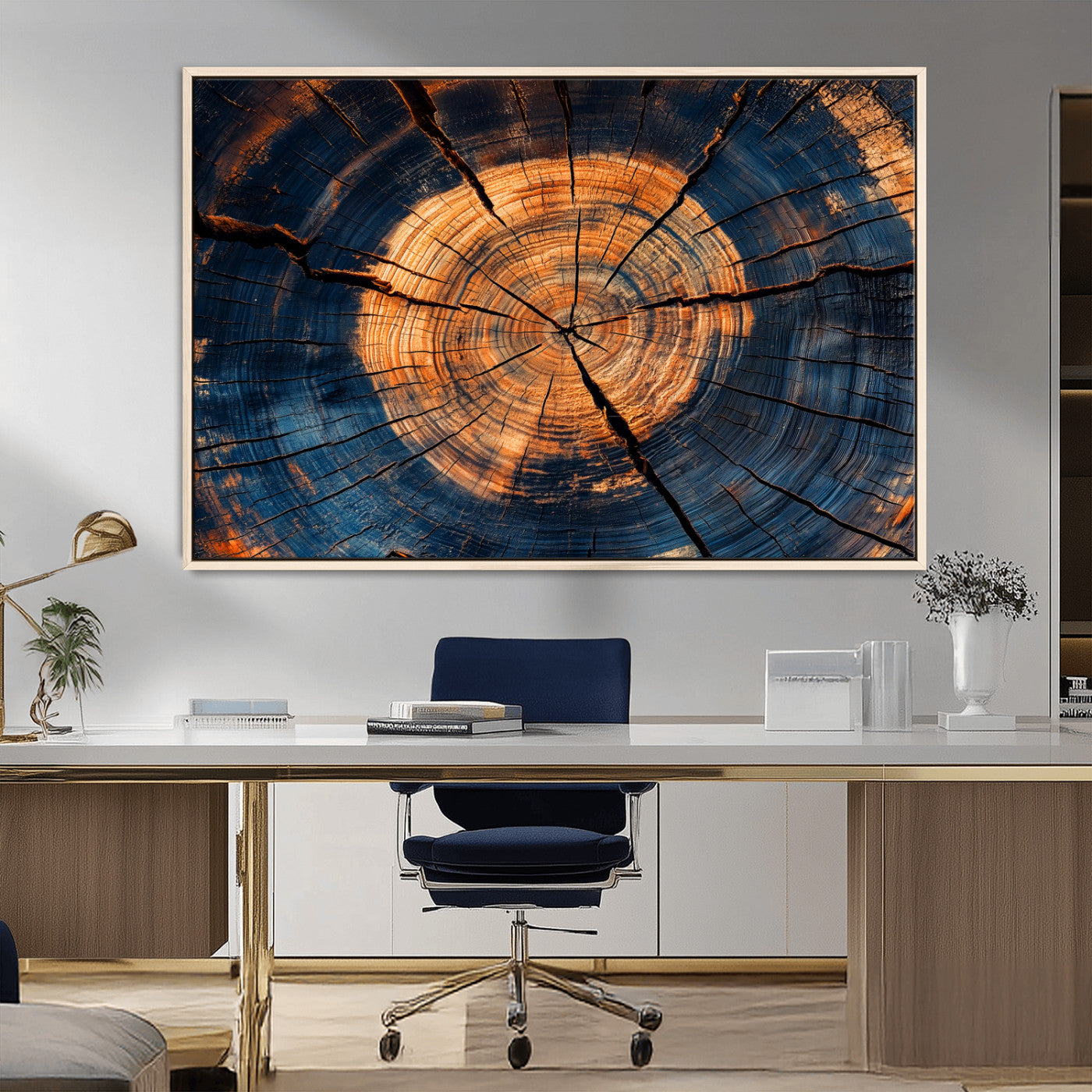 MGV-FC-36X24 - Burnt Wood Wall Art Canvas Print, Framed Aged Timber Art Picture Print, Rustic Tree Slice Perfect Rustic Decor Artwork