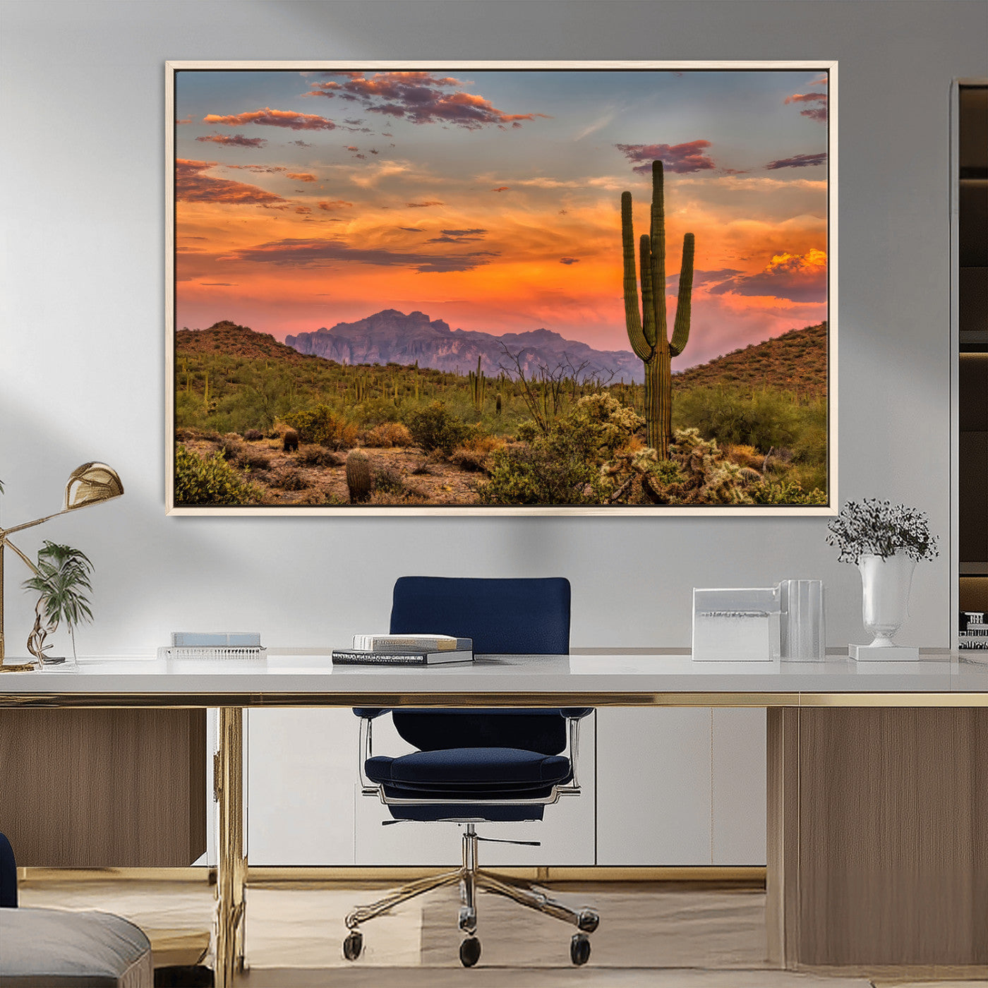 MGV-FC-36X24 - Saguaro Cactus Wall Art Canvas Print, Framed Arizona Sunset Art Picture Print, Sonoran Desert Perfect Southwestern Boho Decor Artwork