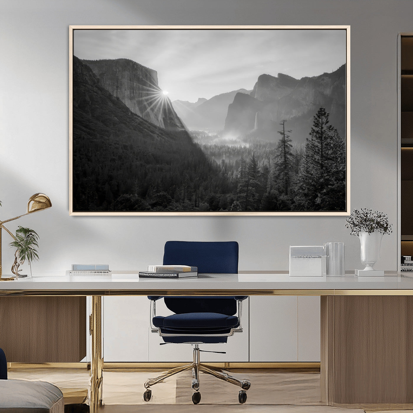 MGV-FC-36X24 - Yosemite Valley Wall Art Canvas Print, Framed El Capitan Sunrise Art Picture Print, Misty Mountain Perfect Modern Rustic Decor Artwork