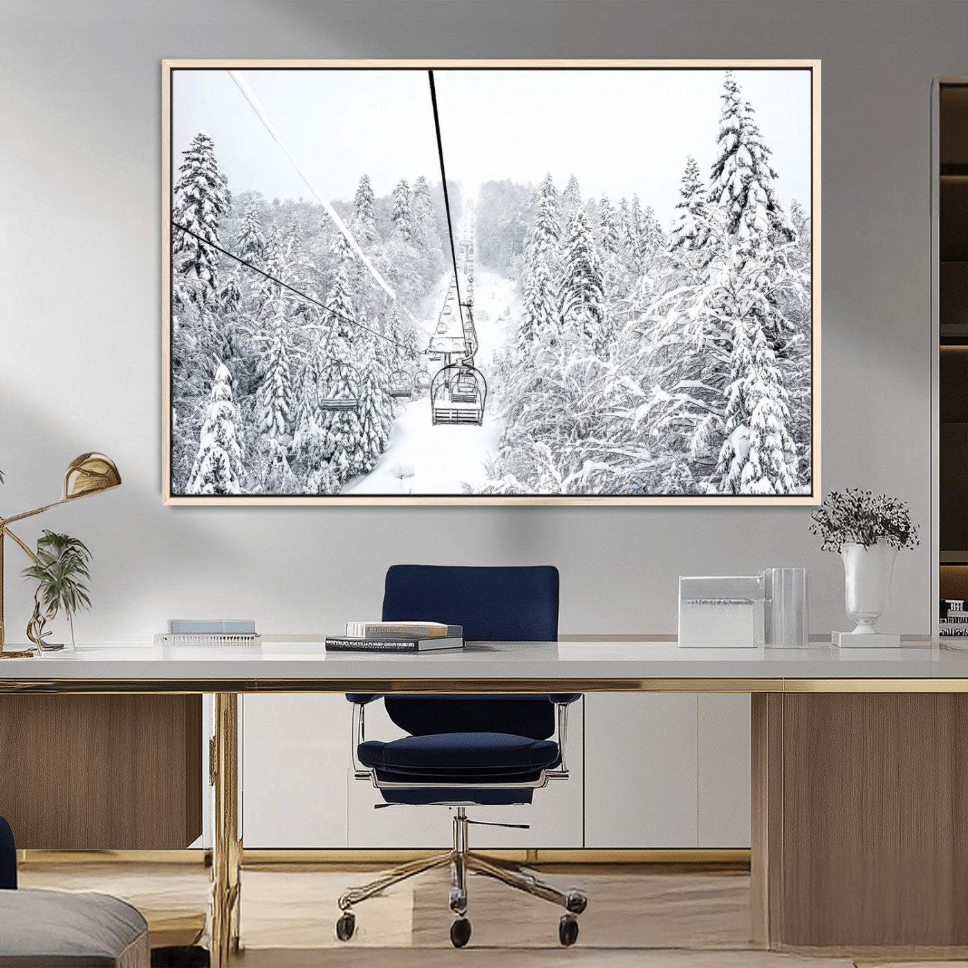 MGV-FC-36X24 - Winter Snow Ski Lift Wall Art Canvas Print Winter Trees Print
