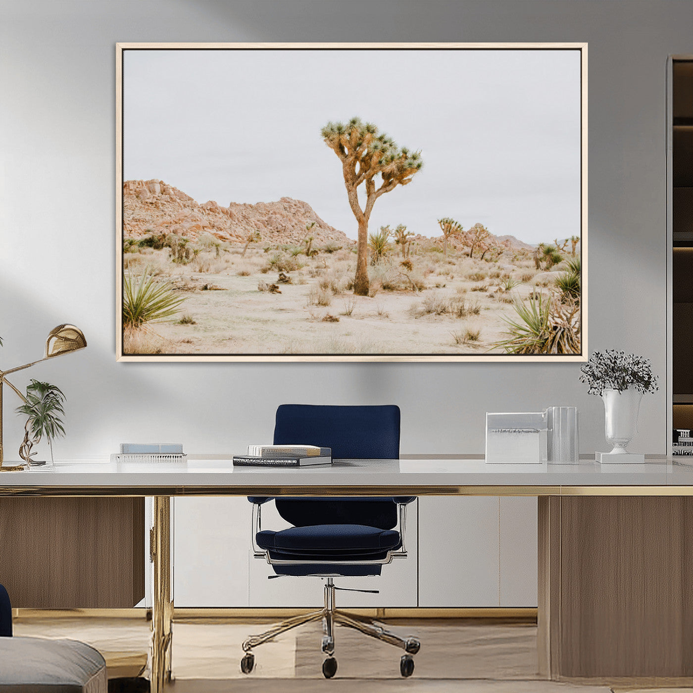 MGV-FC-36X24 - Joshua Tree Wall Art Canvas Print, Framed Neutral Desert Art Picture Print, Earthy Landscape Perfect Neutral Boho Decor Artwork