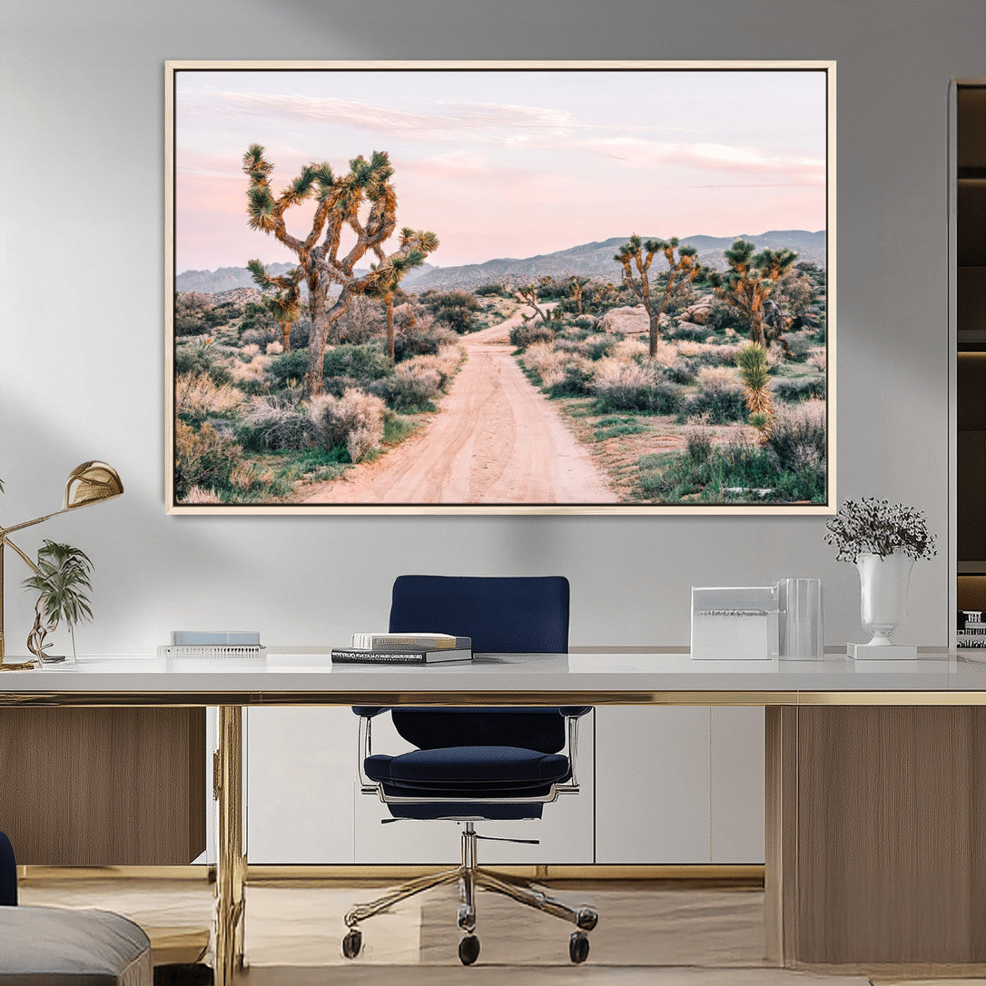 MGV-FC-36X24 - Joshua Tree Park Wall Art Canvas Print, Framed Desert Road Art Picture Print, Sunset Drive Perfect Southwestern Boho Decor Artwork