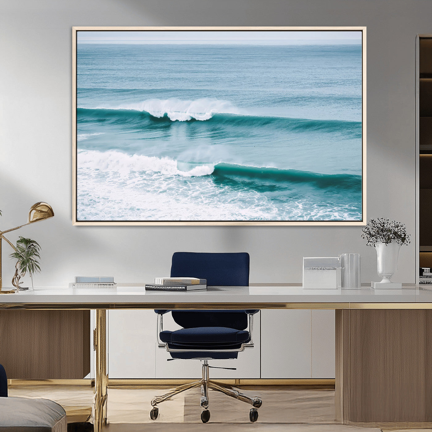 MGV-FC-36X24 - Ocean Swell Wall Art Canvas Print, Framed Surf Waves Art Picture Print, Blue Water Perfect Coastal Dynamic Decor Artwork