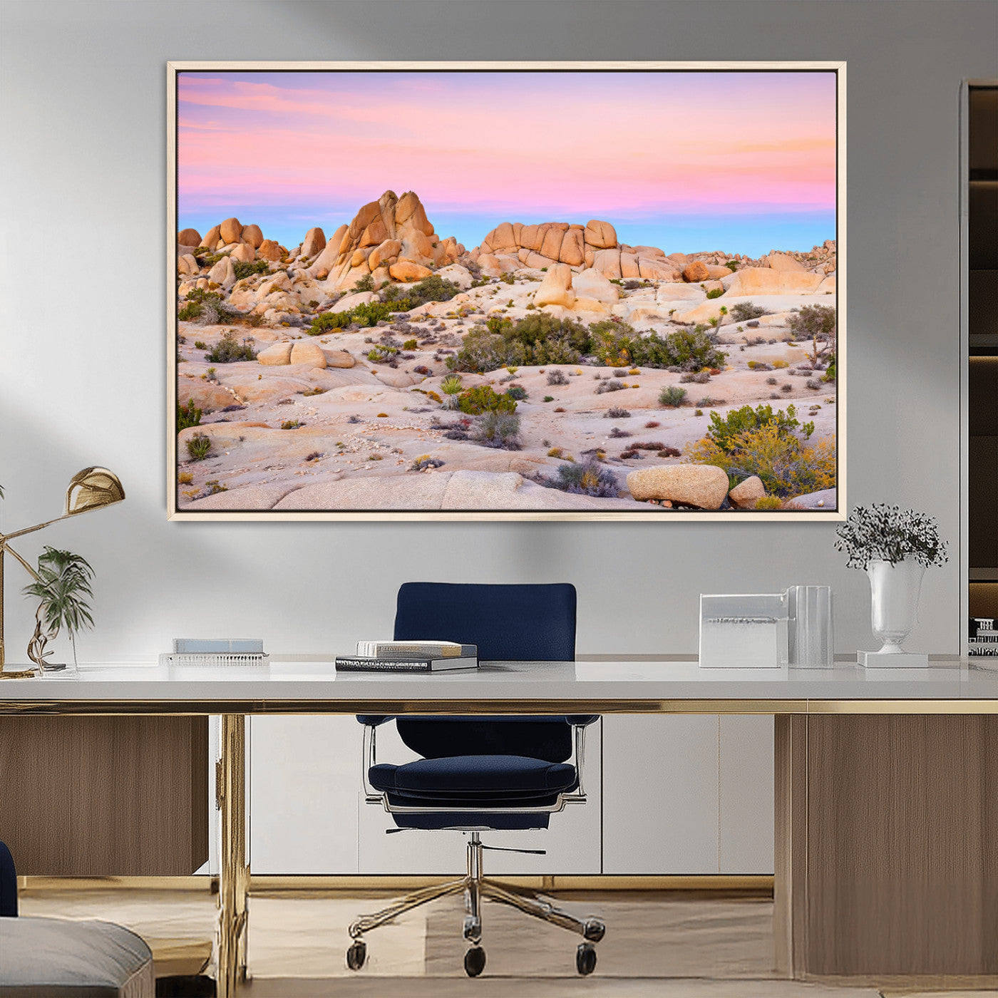 MGV-FC-36X24 - Vibrant Sunset Sky Wall Art Canvas Print, Framed Joshua Tree Art Picture Print, Rugged Terrain Perfect Southwestern Boho Decor Artwork