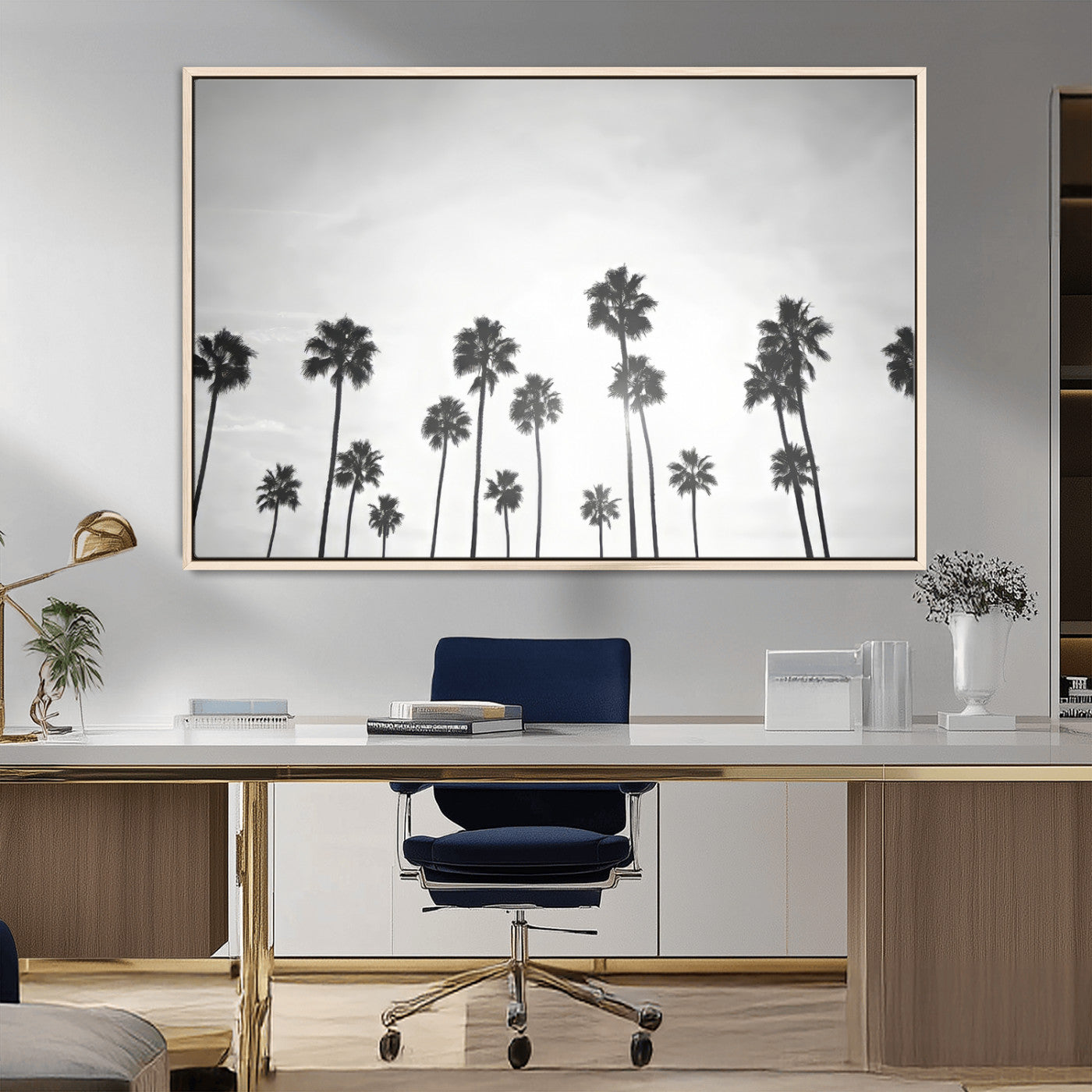 62298277-MGV-FC-36X24_Natural-Monochrome Palms Wall Art Canvas Print – Framed Minimalist Silhouetted Trees Artwork for Home, Office, Living Room