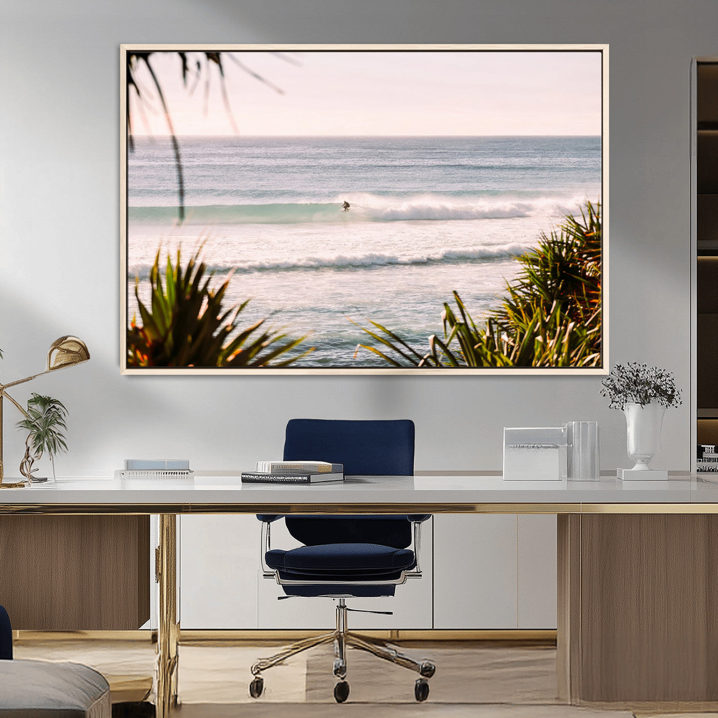 MGV-FC-36X24 - Ocean Surfer Wall Art Canvas Print, Framed Coastal Surf Art Picture Print, Tropical Beach Perfect Tropical Coastal Decor Artwork