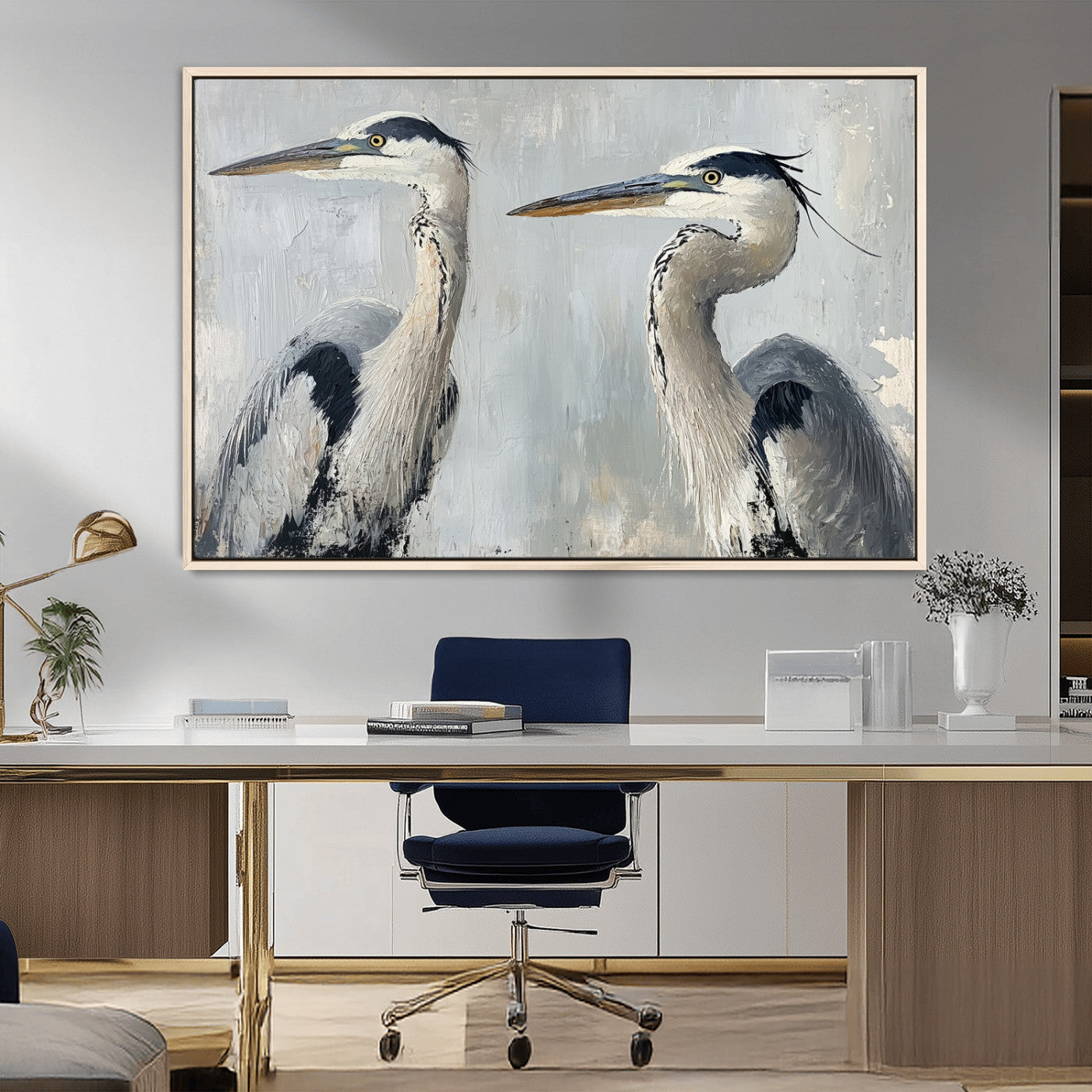 MGV-FC-36X24 - Bird Canvas Decor Wall Art Canvas Print, Framed Coastal Bird Pair Art Picture Print, Minimalist Wildlife Wall Perfect Coastal Minimalist Decor Artwork