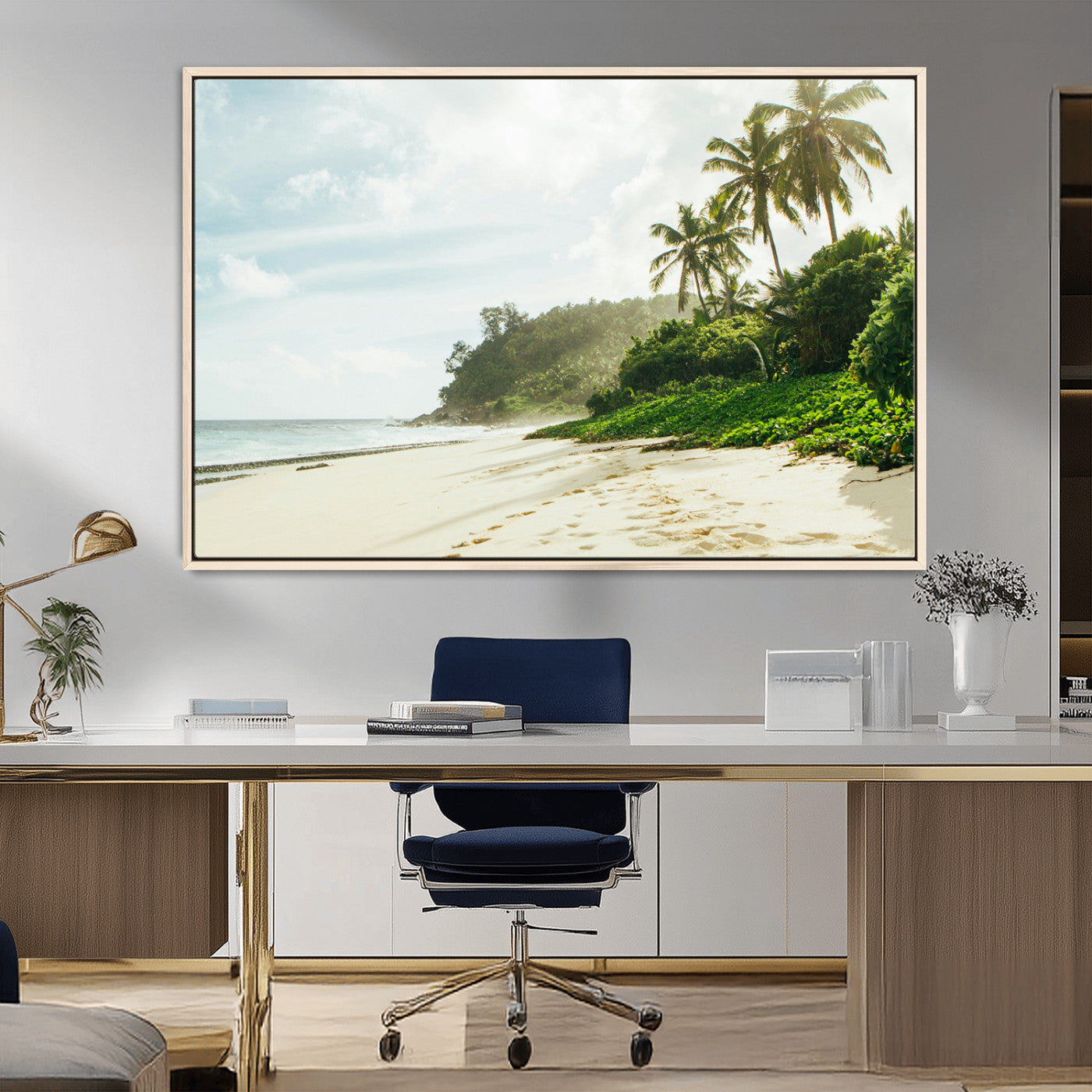 MGV-FC-36X24 - Relaxing Beach Wall Art Canvas Print, Framed Ocean View Art Picture Print, Coastal Serenity Perfect Tropical Coastal Decor Artwork