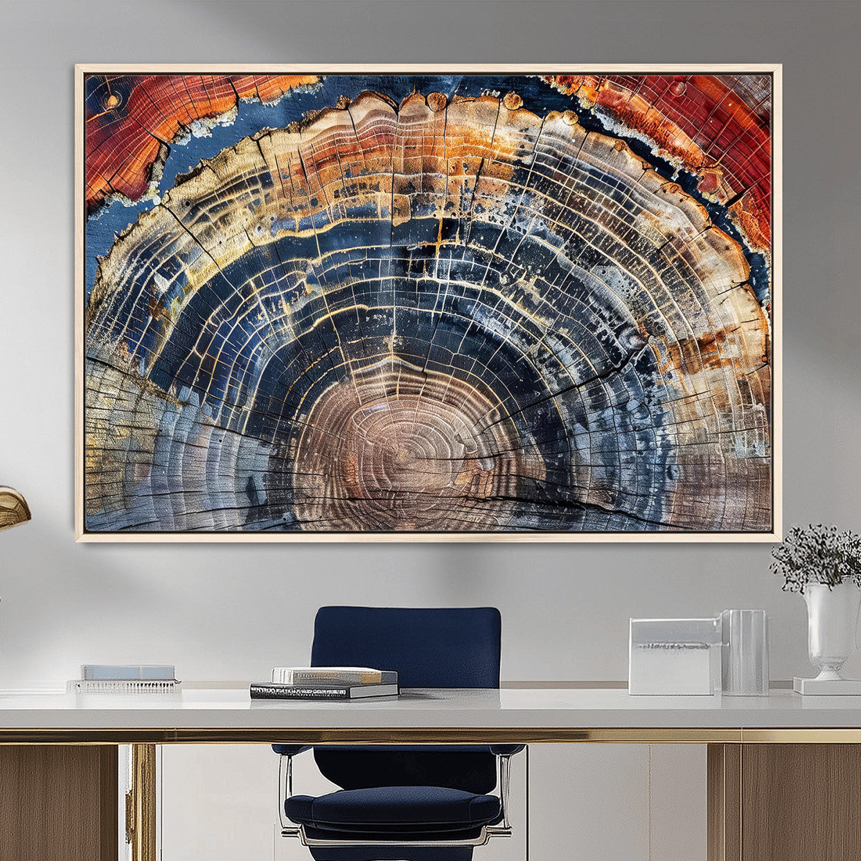 60292921-MGV-FC-36X24 - Vintage Tree Rings Wall Art Canvas Print – Framed Wood Art Picture Petrified Wood Artwork for Home, Office, Living Room