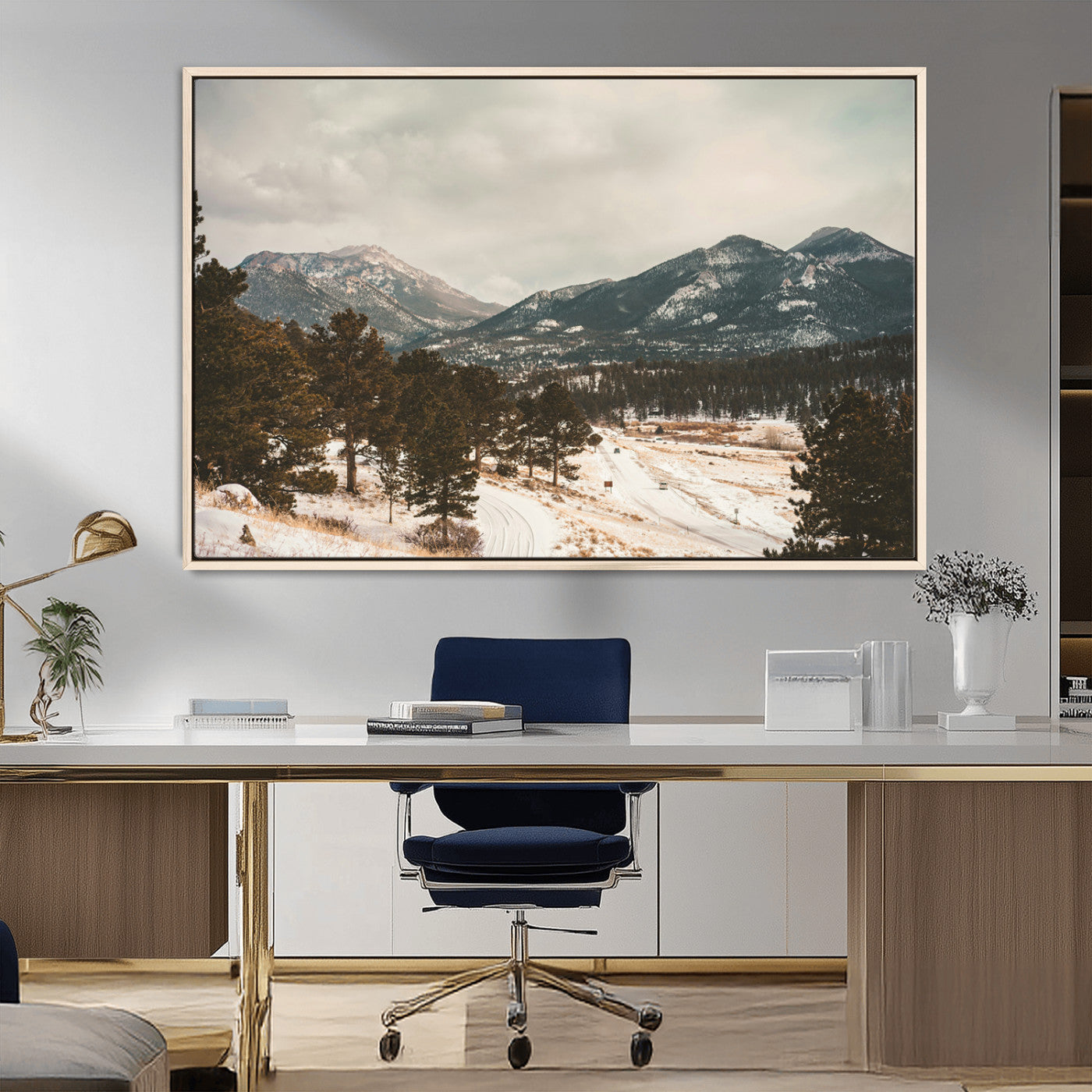 MGV-FC-36X24 - Mountain Landscape Wall Art Canvas Print, Framed Snowy Peaks Art Picture Print, Alpine Aesthetic Perfect Rustic Winter Decor Artwork