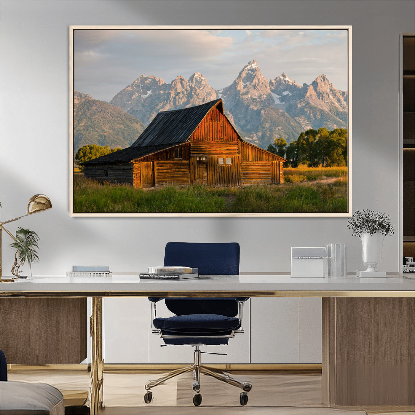 MGV-FC-36X24 - Rustic Barn Wall Art Canvas Print, Framed Western Landscape Art Picture Print, Farmhouse Style Perfect Rustic Farmhouse Decor Artwork