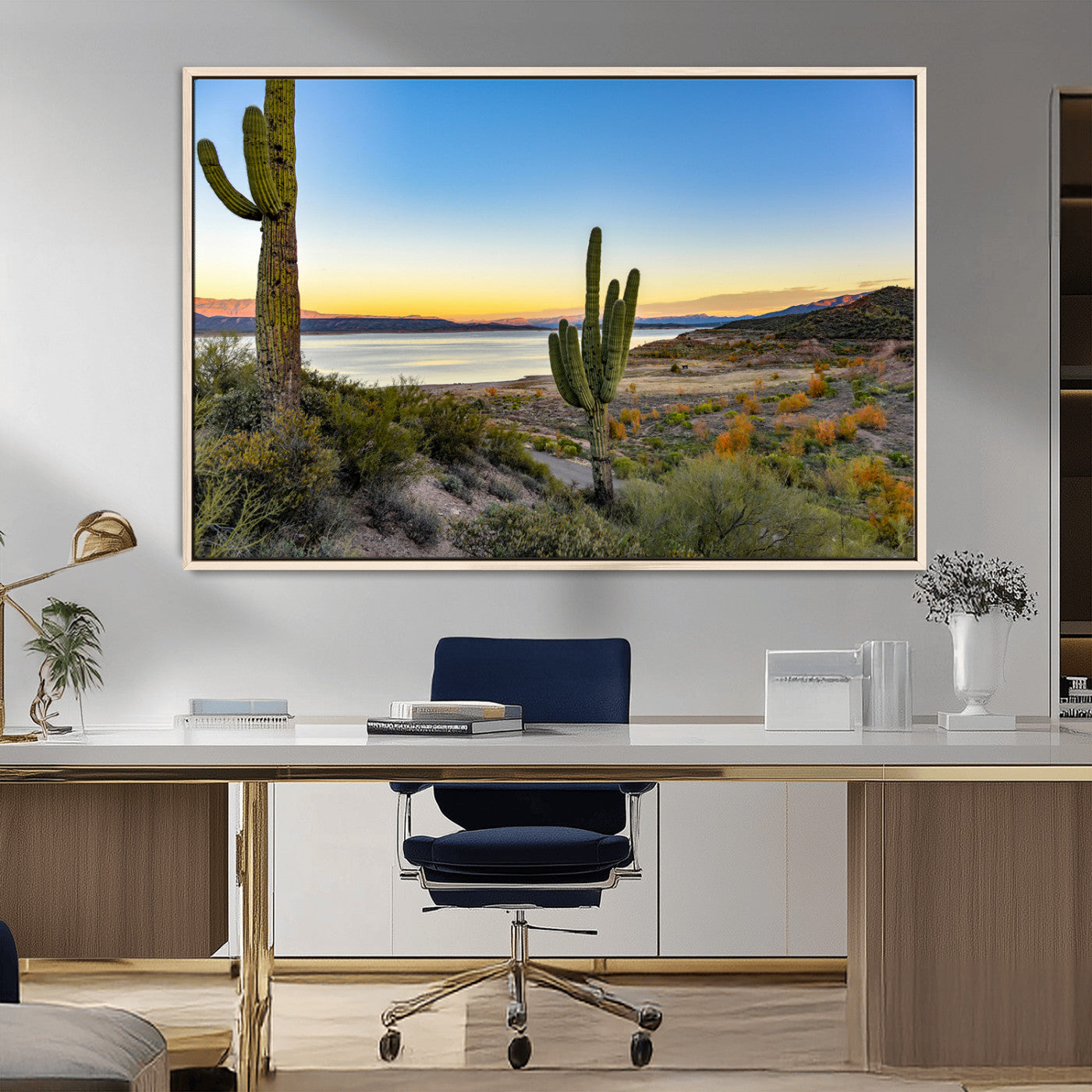 MGV-FC-36X24 - Saguaro Cactus Wall Art Canvas Print, Framed Desert Sunset Art Picture Print, Southwestern Perfect Southwestern Decor Artwork