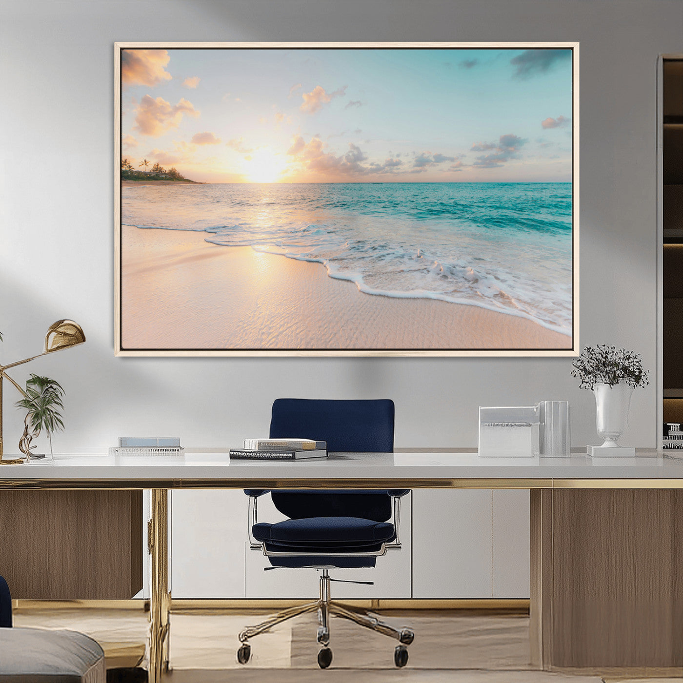 MGV-FC-36X24 - Beach Sunset Wall Art Canvas Print, Framed Ocean Waves Art Picture Print, Summer Escape Perfect Coastal Decor Artwork
