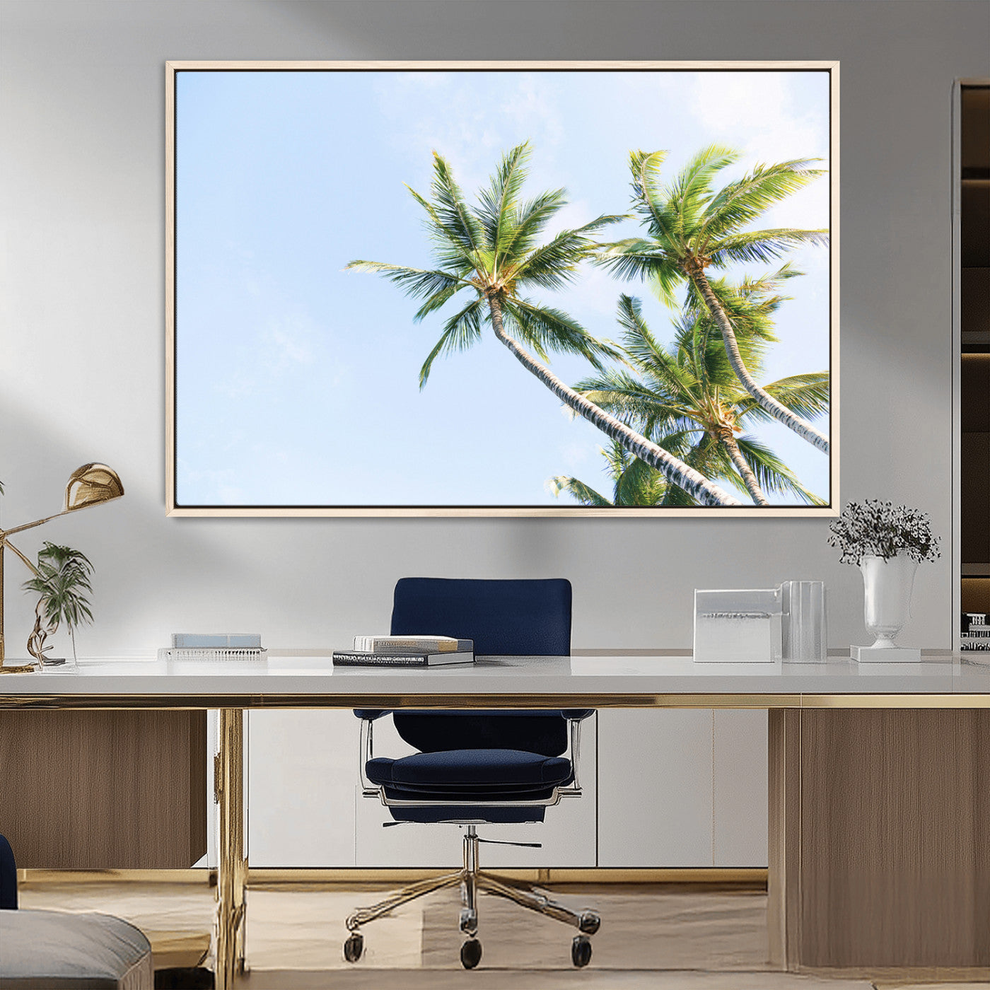 MGV-FC-36X24 - Palm Trees Wall Art Canvas Print, Framed Tropical Art Picture Print, Coastal Perfect Tropical Decor Artwork