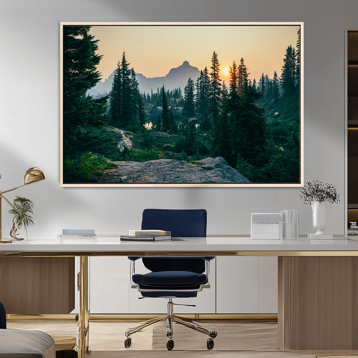 MGV-FC-36X24 - Mountain Wall Art Canvas Print, Framed Forest Serenity Art Picture Print, Mountain Perfect Rustic Decor Artwork