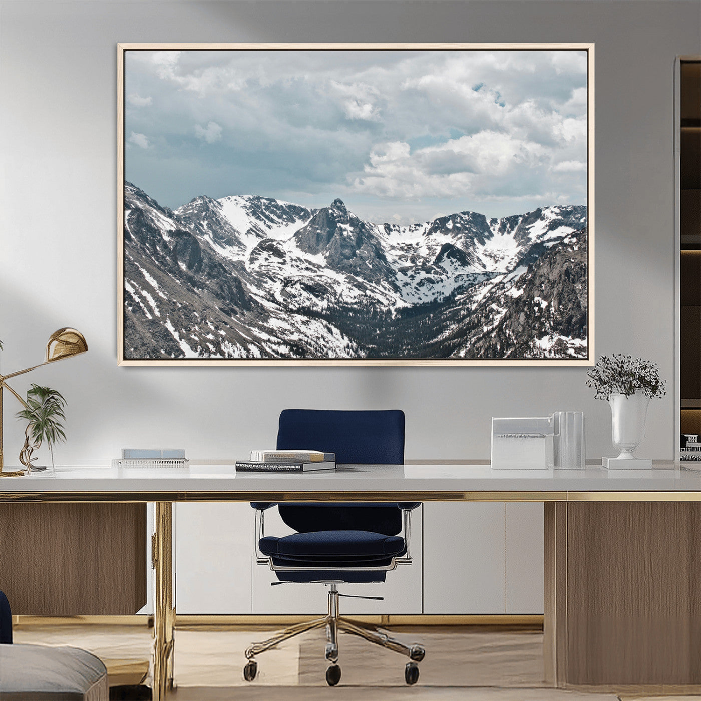 MGV-FC-36X24 - Snowy Peaks Wall Art Canvas Print, Framed Alpine Wilderness Art Picture Print, Mountain Escape Perfect Winter Serenity Decor Artwork