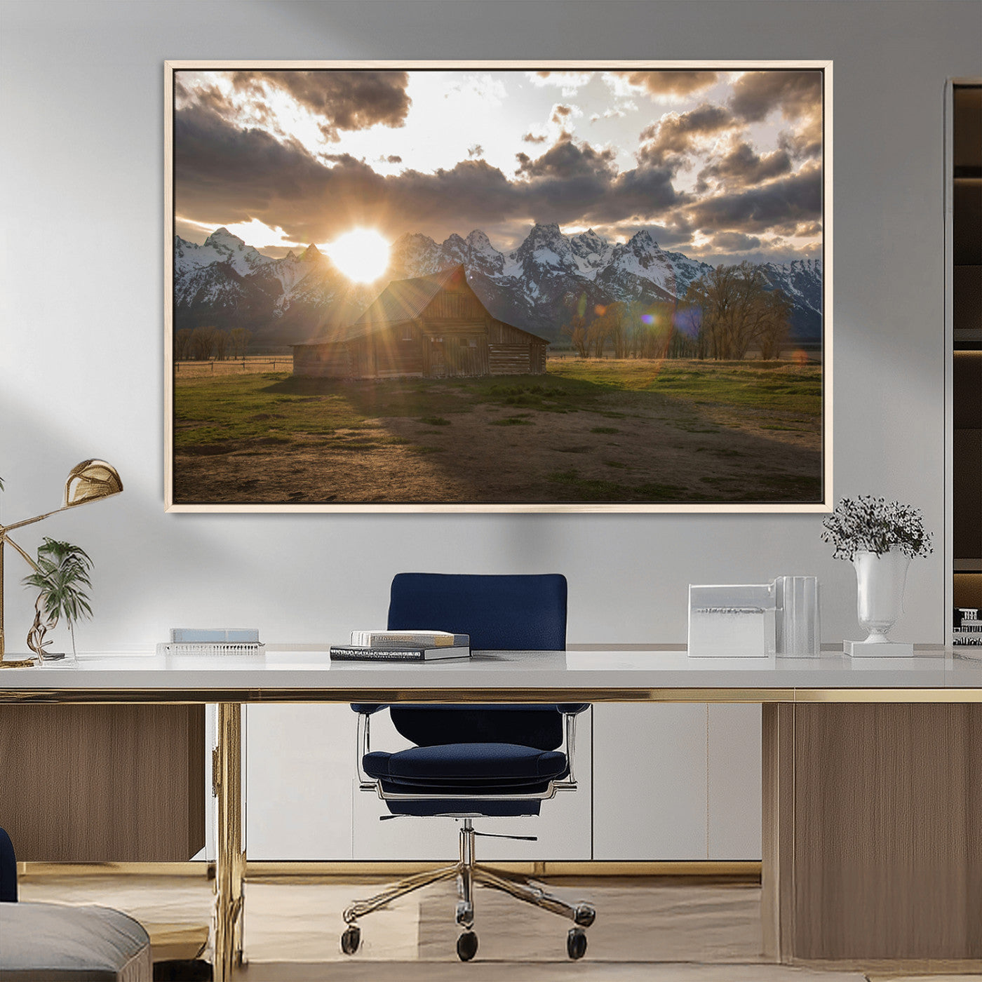 MGV-FC-36X24 - Snowy Peaks Wall Art Canvas Print, Framed Nature Escape Art Picture Print, Rustic Charm Perfect Rustic Western Decor Artwork