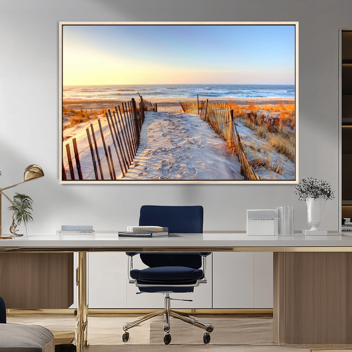 MGV-FC-36X24 - Ocean Sunset Wall Art Wall Art Canvas Print, Framed Nautical Photography Art Picture Print, Summer Beach House Decor Perfect Coastal Serenity Decor Artwork