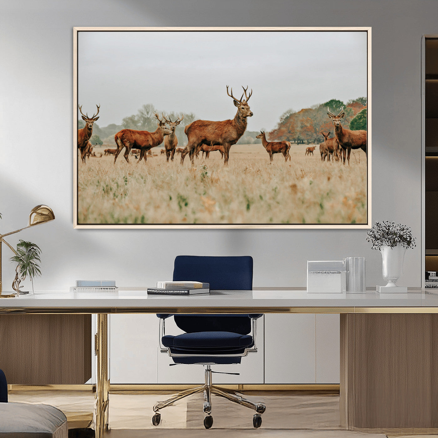 MGV-FC-36X24 - Rustic Deer Print Wall Art Canvas Print, Framed Autumn Nature Canvas Art Picture Print, Wildlife Art Print Perfect Rustic Wildlife Decor Artwork