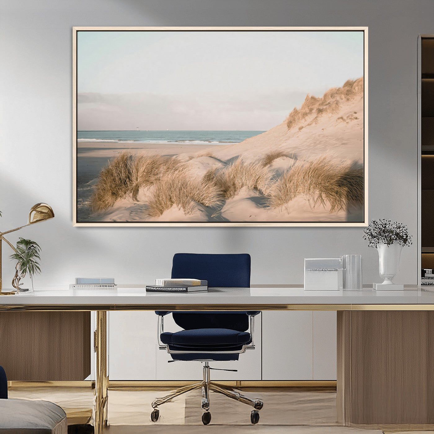 MGV-FC-36X24 - Beach Landscape Wall Art Canvas Print, Framed Sand Dune Photography Art Picture Print, Minimalist Seascape Perfect Coastal & Minimalist Decor Artwork