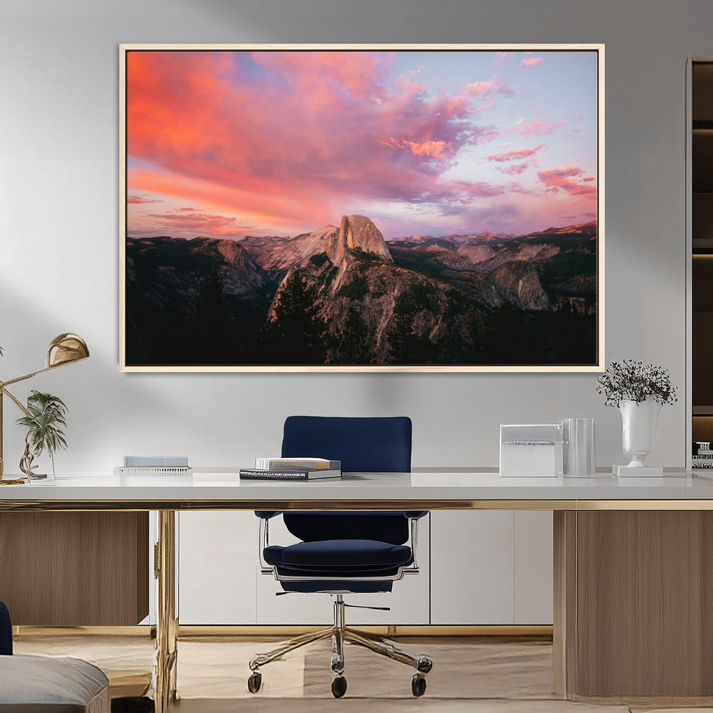 MGV-FC-36X24 - Half Dome Wall Art Canvas Print, Framed Yosemite National Park Art Picture Print, Dramatic Sunset Perfect Adventurous Wilderness Decor Artwork