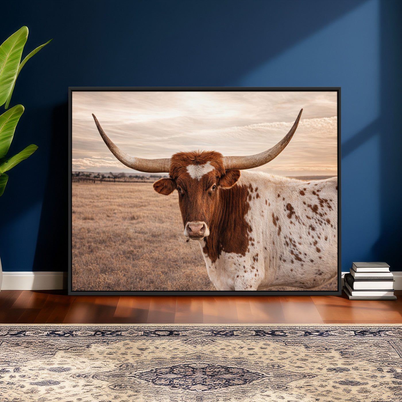 95745718-MGV-CV-36X24 - Longhorn Cow Wall Art – Texas Bull Canvas Print, Rustic Farm Cattle Photography, Western Animal Decor for Country Home, Living Room or Game Room