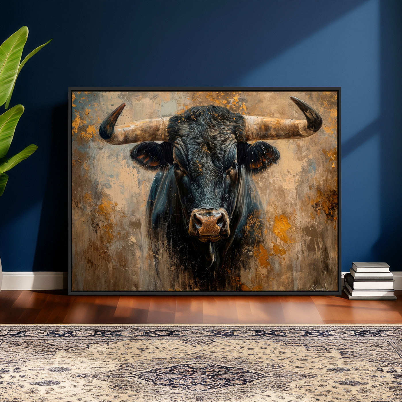 91615410-MGV-CV-36X24 - Abstract Texas Longhorn Bull Wall Art – Rustic Farmhouse Canvas Print, Western Cabin Style Decor, Large Animal Artwork for Living Room or Office