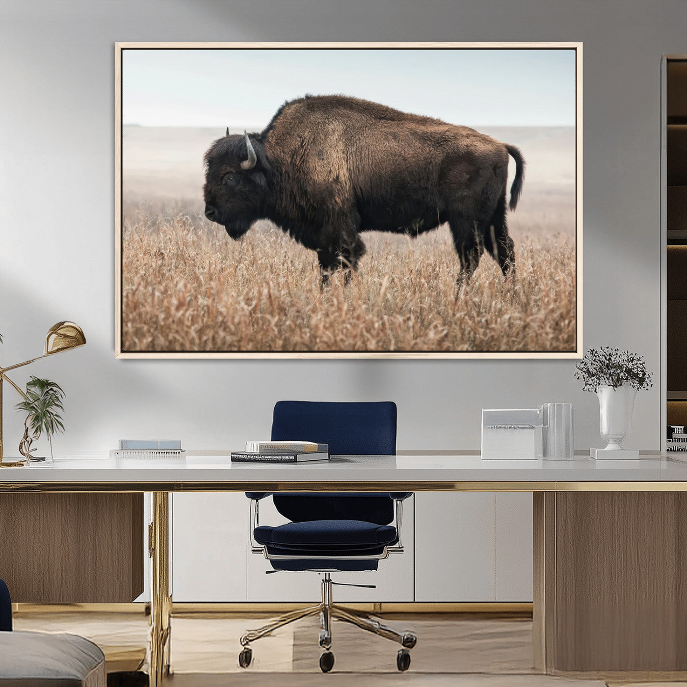 MGV-FC-36X24 - American Bison in Field  Wall Art Canvas Print – Powerful Winter Wildlife Scene with Buffalo in
