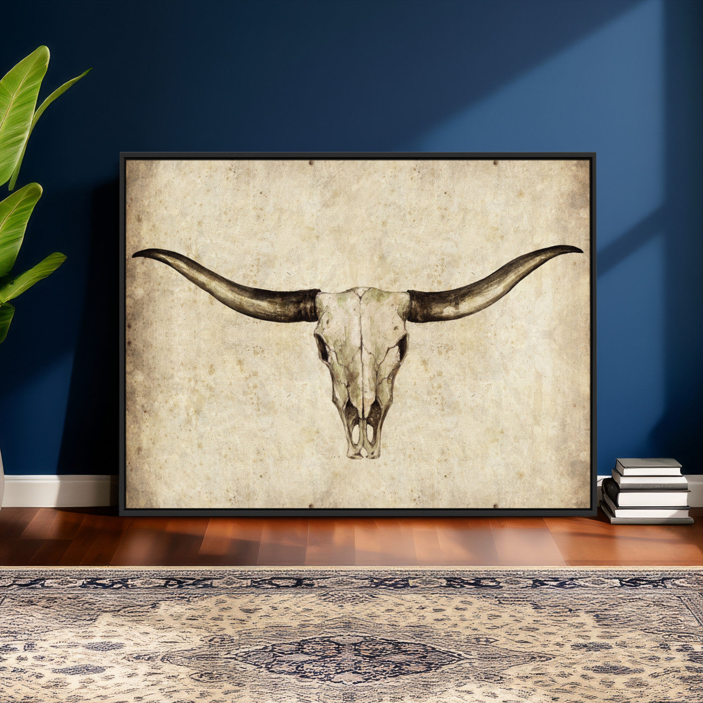 42788678-MGV-CV-36X24 - Longhorn Skull Wall Art Canvas Print – Rustic Western Artwork Print for Living Room Wall Decor