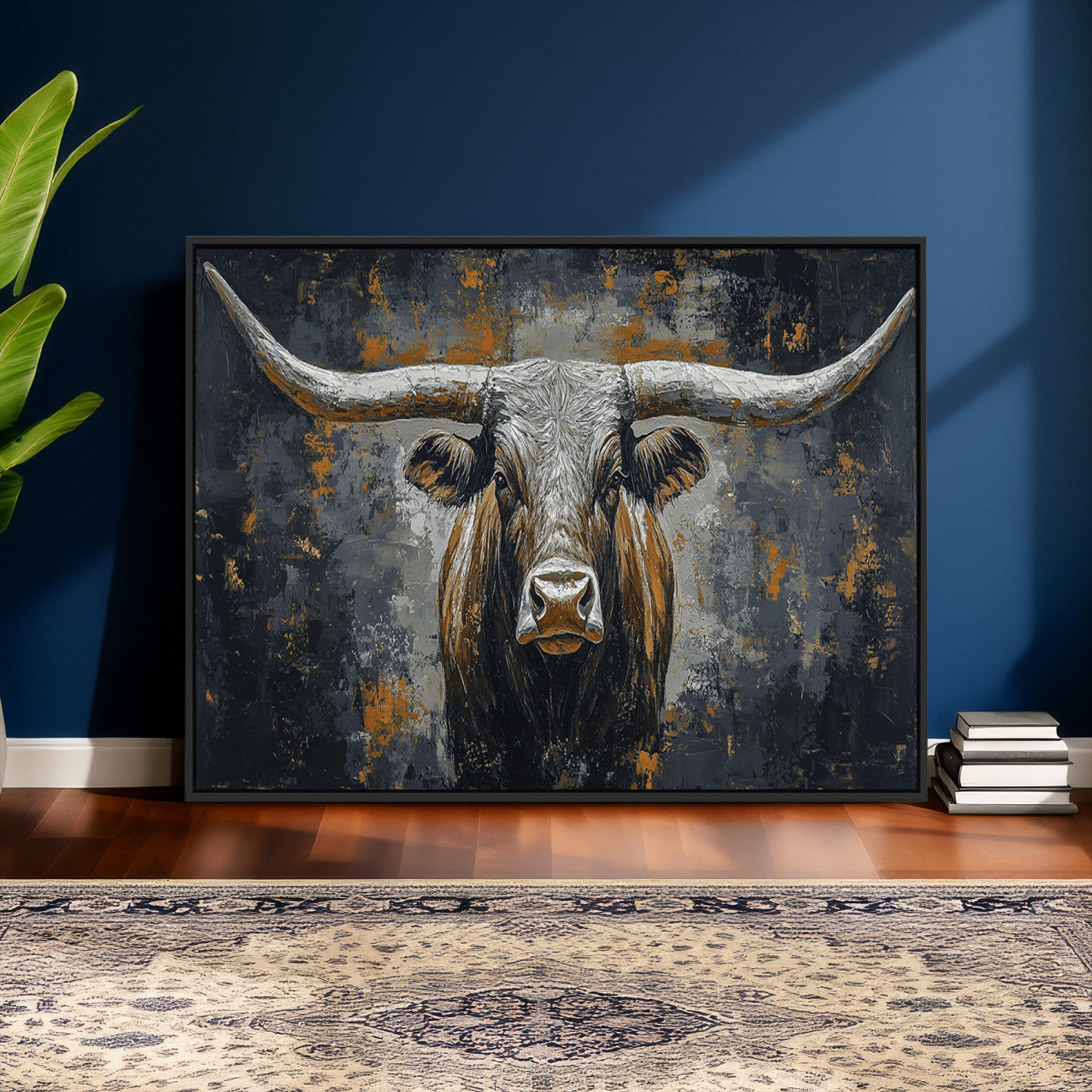 73972561-MGV-CV-36X24 - Bold Bull Wall Art Canvas – Striking Portrait with Wide Horns and Rich Brown Hues, Rustic Farmhouse and Western Decor for Home Room